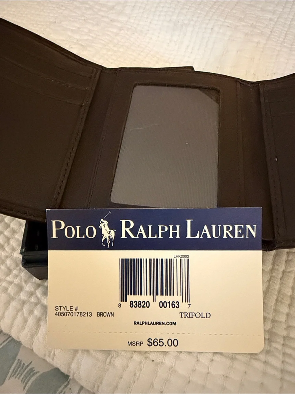 NEW Polo by Ralph Lauren Brown Leather tri fold Wallet style # 405070178213
